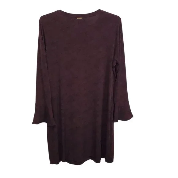 Michael Kors 2X Dress Reptile Print Long Sleeve Bell Cuffs Stretchy Burgundy - Picture 3 of 12
